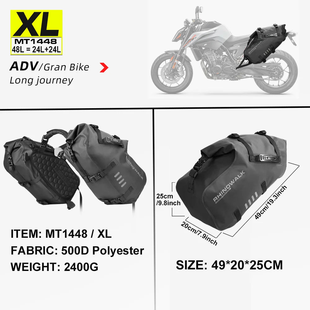 Rhinowalk waterproof motorcycle pannier bags 18–48L