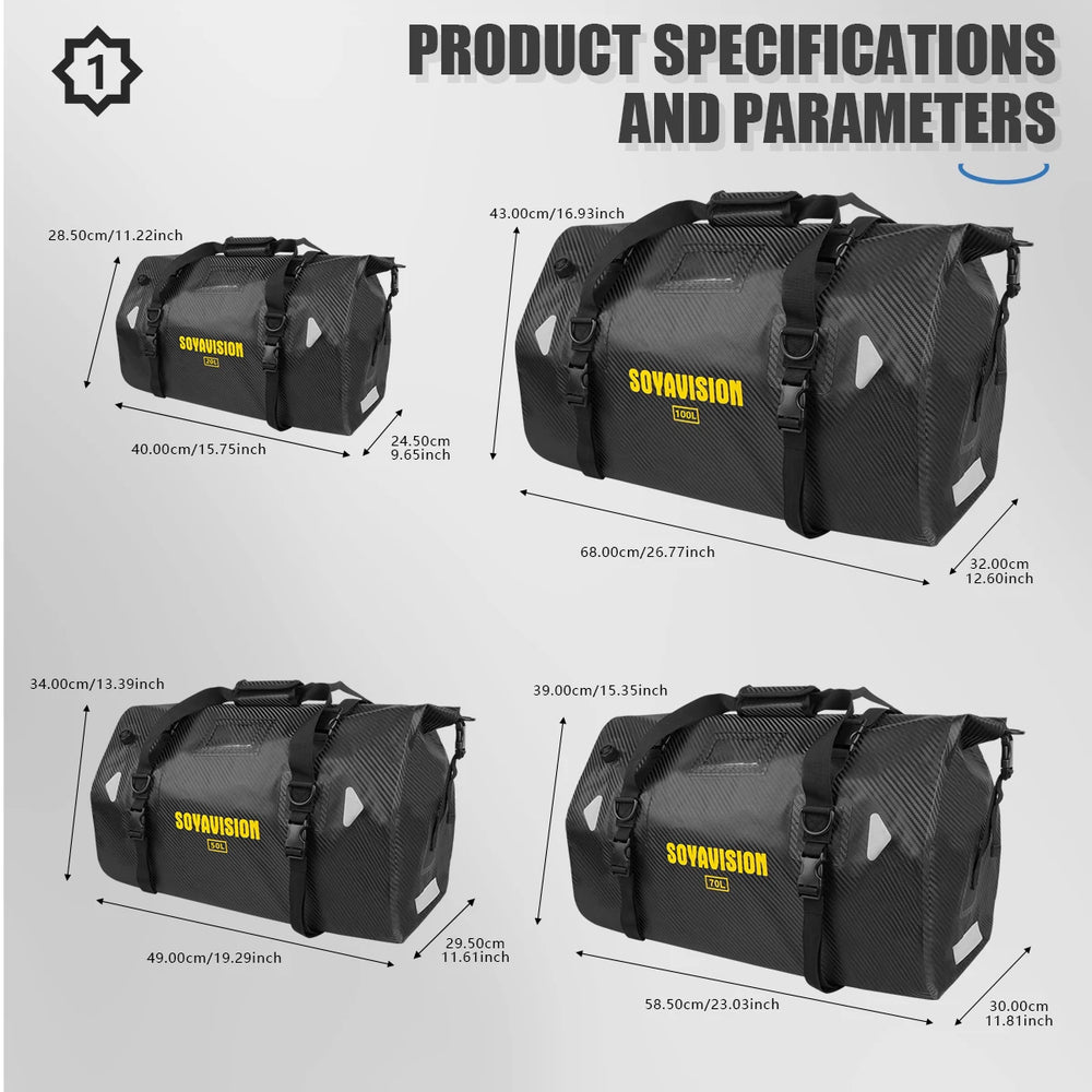 Waterproof motorcycle tail bag, 20–66L travel pack