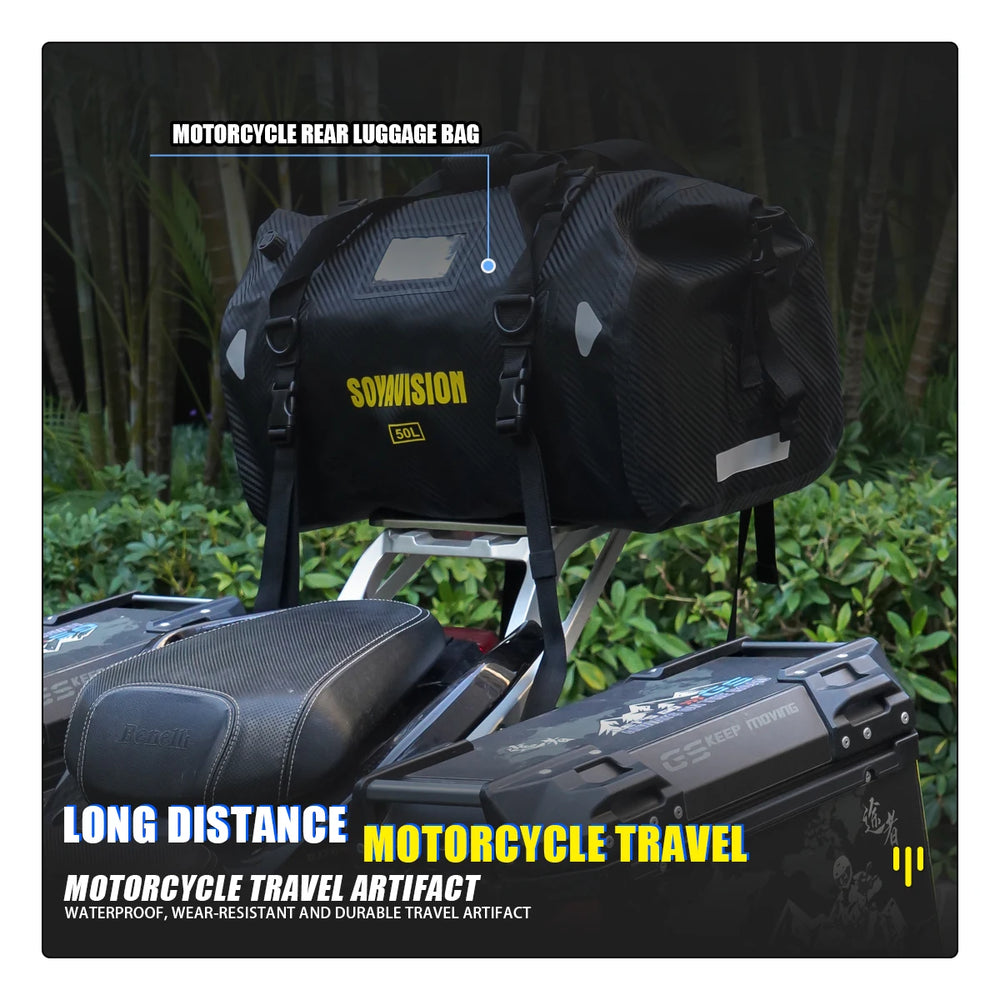 Waterproof motorcycle tail bag, 20–66L travel pack
