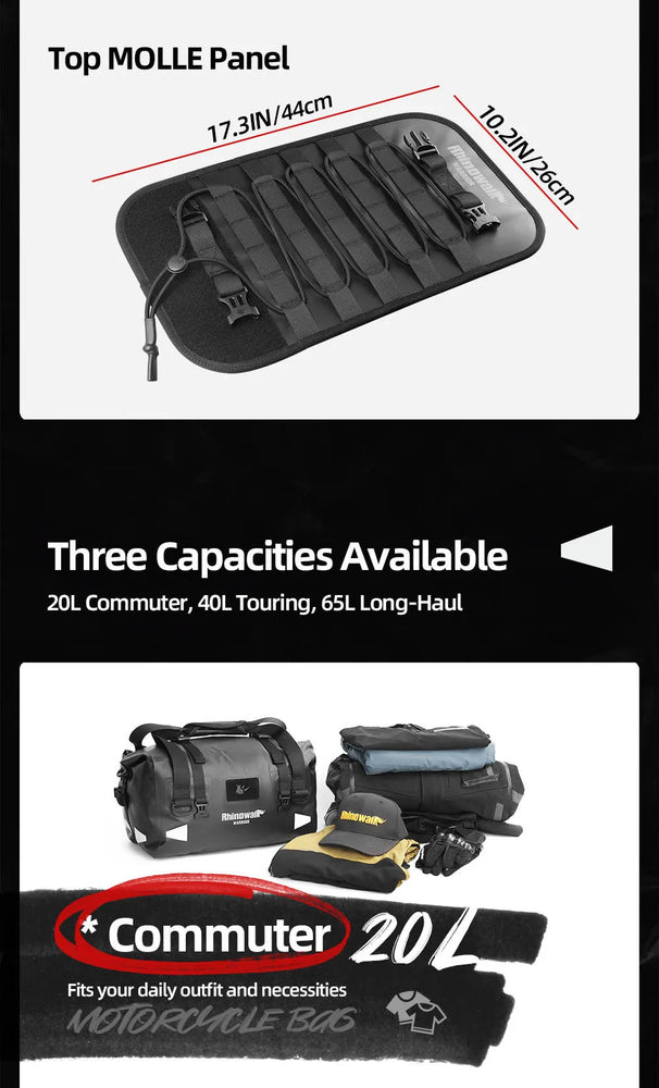 20–65L motorcycle back seat bag, waterproof MOLLE