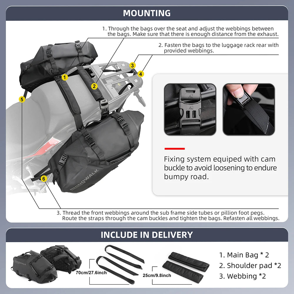 Rhinowalk waterproof motorcycle pannier bags 18–48L